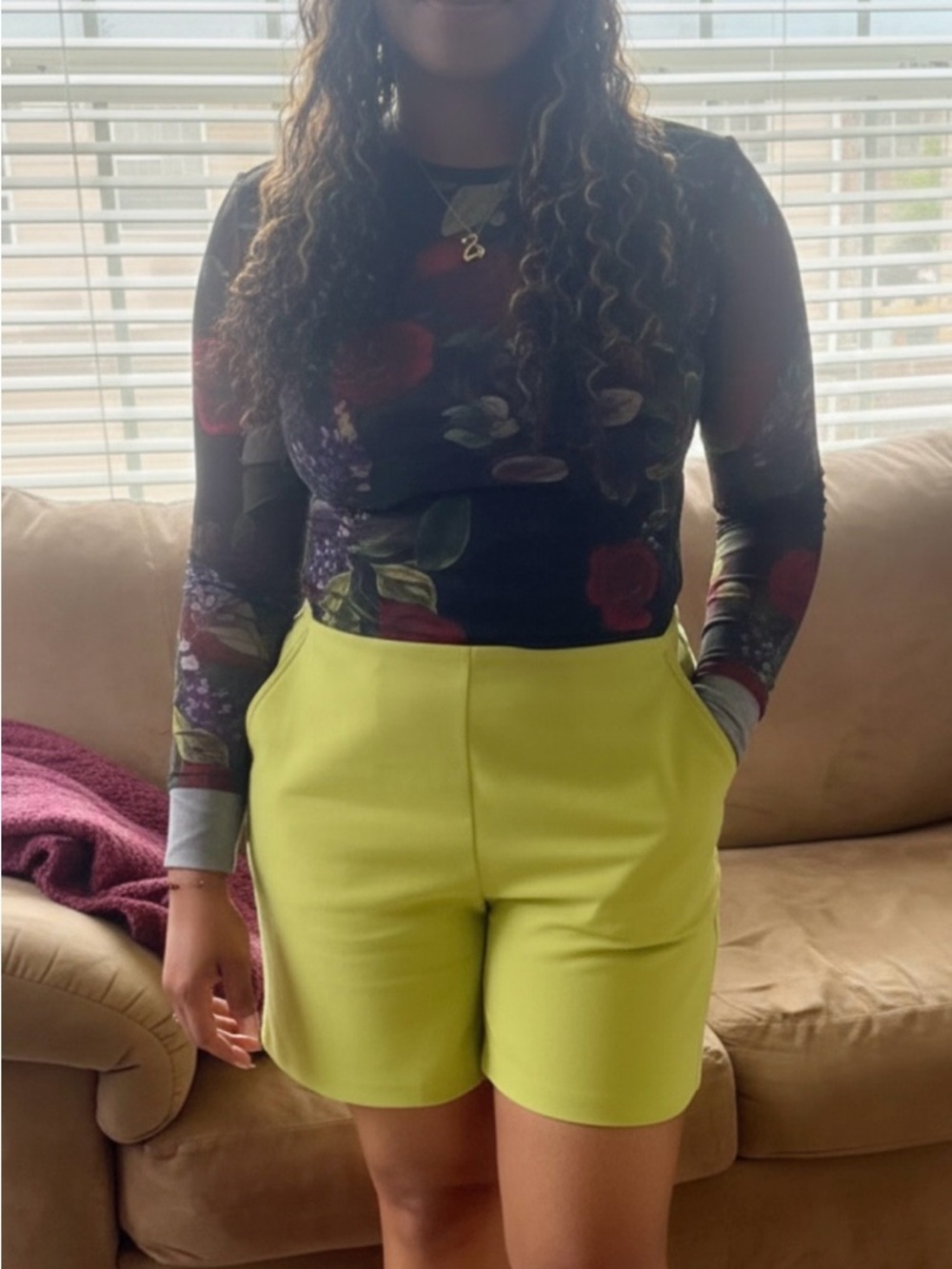 Rachel Zoe Bright Lime Green Tailored Bermuda Shorts